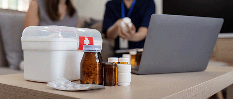 Emergency Kit Medication box and pill bottles